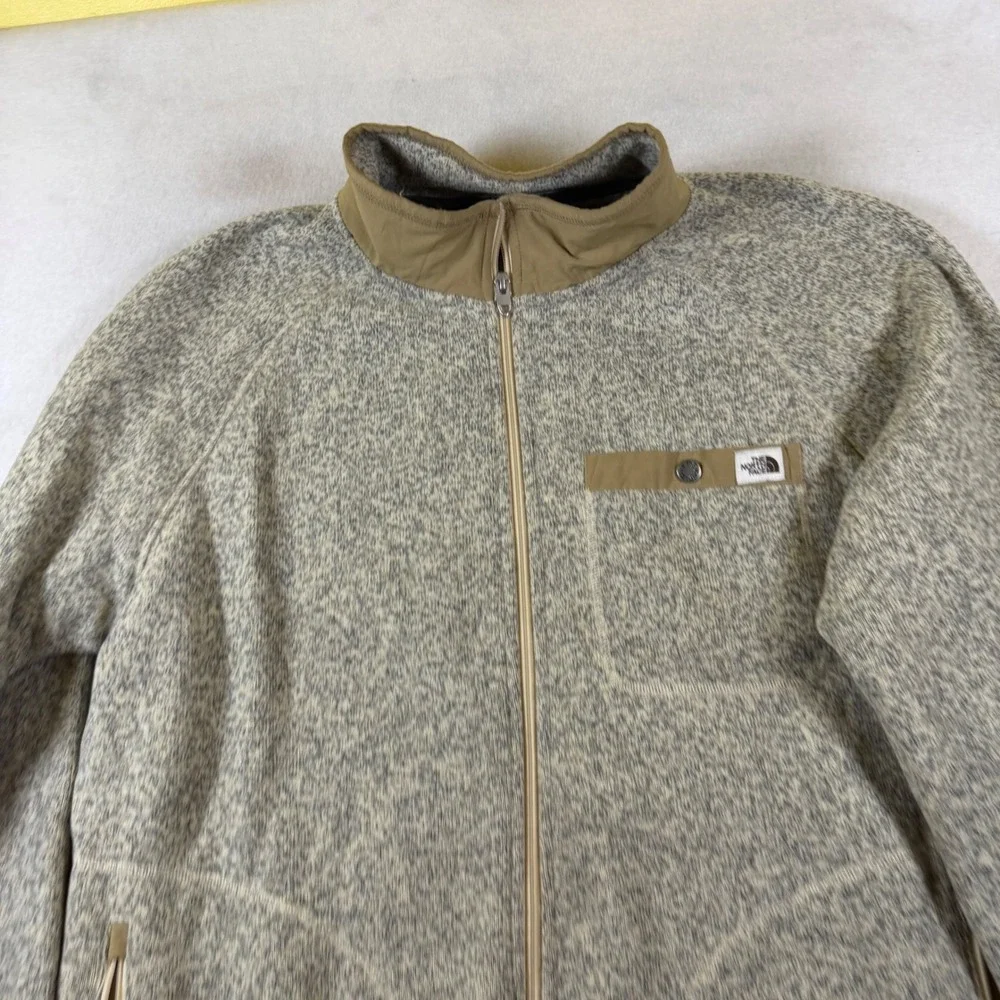The North Face Mens Full Zip Sweater Fleece Jacket Oatmeal Tan Large 7317